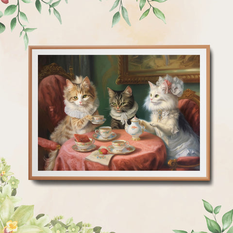 Purr-fectly Posh Cat-Tea Party, Unframed Satin Poster (210gsm)