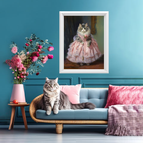 Purrfection in Pink, Stylish Kitty Couture, Unframed Satin Poster