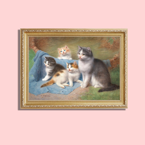 A Cat with Her Kittens by Wilhelm Schwar, Unframed Satin Poster