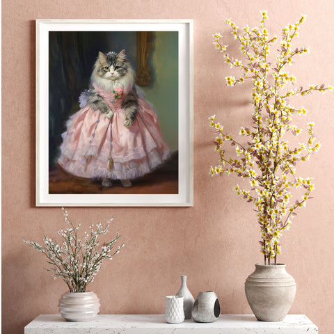 Purrfection in Pink, Stylish Kitty Couture, Unframed Satin Poster