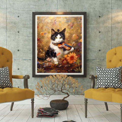 Melodic Feline Serenity, Unframed Satin Poster Print