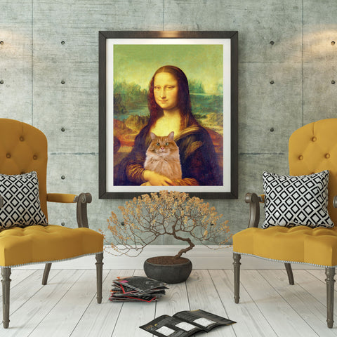 Mona Lisa's Purrfect Partner, Unframed Satin Poster