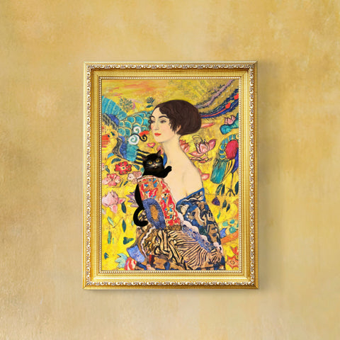 Lady With Fan and Cat, Vintage Gustav Klimt Art, Unframed Poster