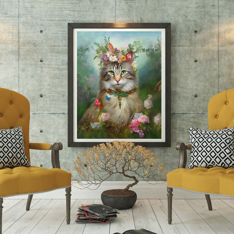 Princess Blossom, Charming Maine Coon Cat, Unframed Satin Poster Print