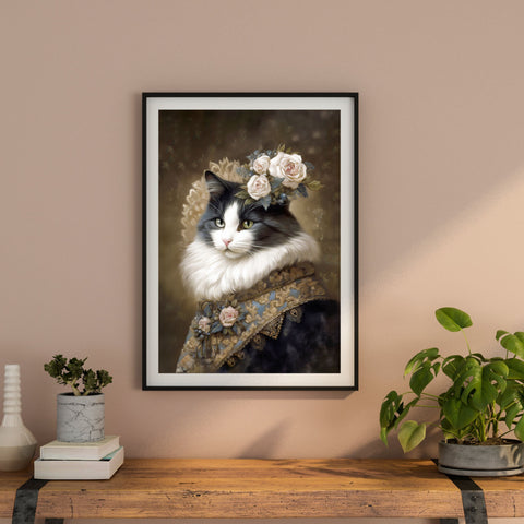 Victorian Cat with Roses, Unframed Satin Poster