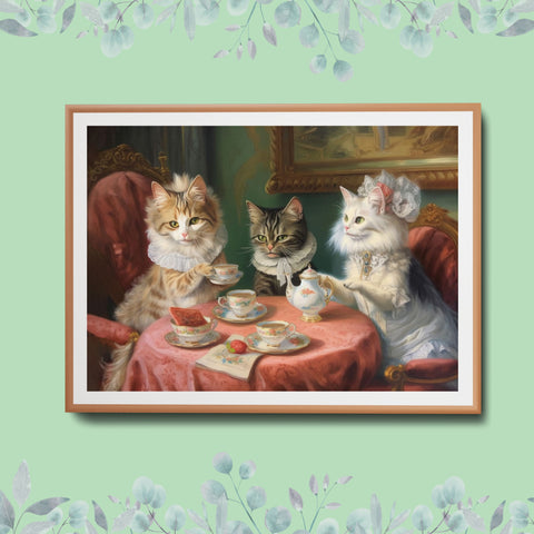 Purr-fectly Posh Cat-Tea Party, Unframed Satin Poster (210gsm)