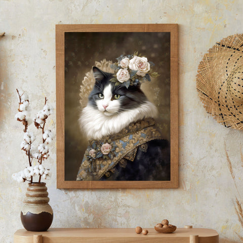 Victorian Cat with Roses, Unframed Satin Poster