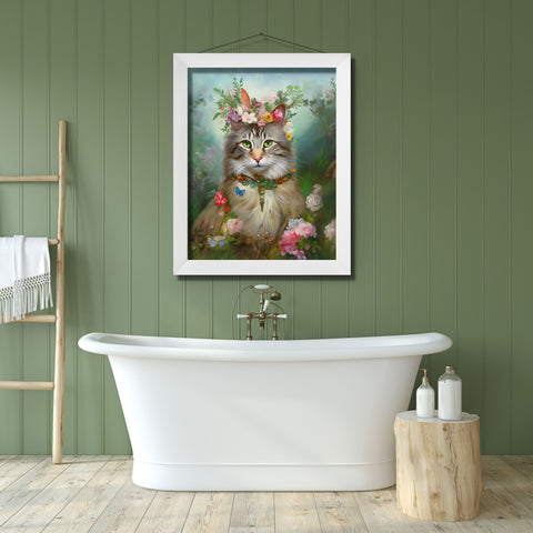 Princess Blossom, Charming Maine Coon Cat, Unframed Satin Poster Print