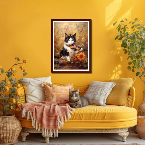 Melodic Feline Serenity, Unframed Satin Poster Print