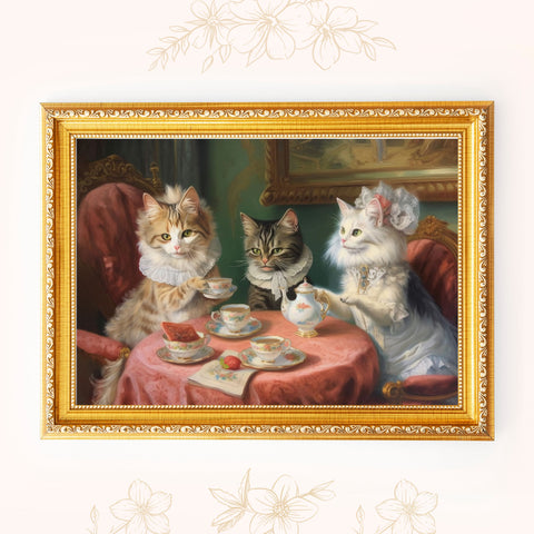 Purr-fectly Posh Cat-Tea Party, Unframed Satin Poster (210gsm)