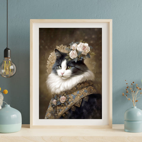 Victorian Cat with Roses, Unframed Satin Poster