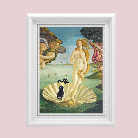 The Birth of Venus with two Black Cats, Botticelli Unframed Satin Art Poster