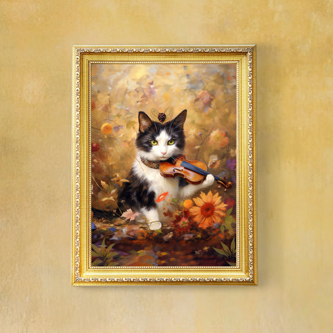 Melodic Feline Serenity, Unframed Satin Poster Print