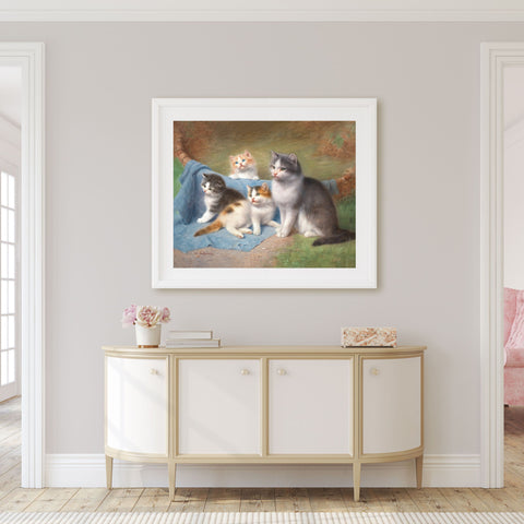 A Cat with Her Kittens by Wilhelm Schwar, Unframed Satin Poster