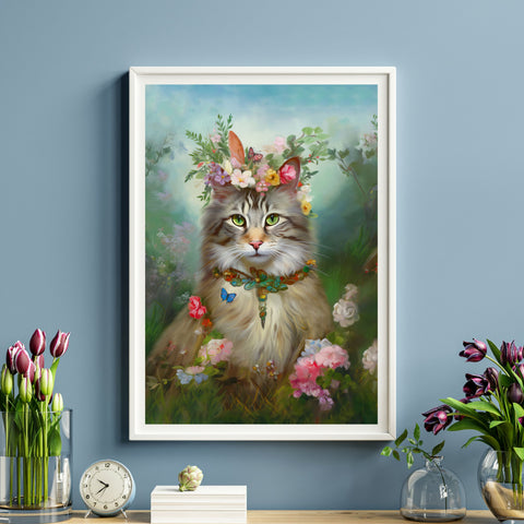 Princess Blossom, Charming Maine Coon Cat, Unframed Satin Poster Print