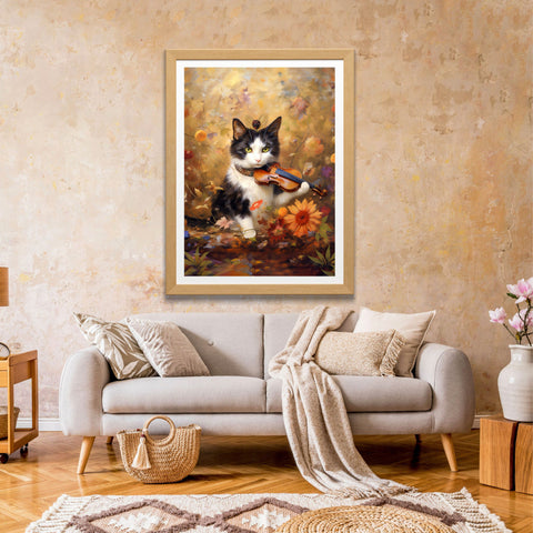 Melodic Feline Serenity, Unframed Satin Poster Print