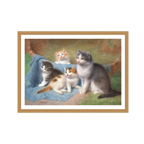 A Cat with Her Kittens by Wilhelm Schwar, Unframed Satin Poster