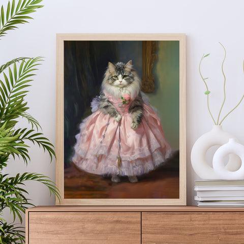 Purrfection in Pink, Stylish Kitty Couture, Unframed Satin Poster