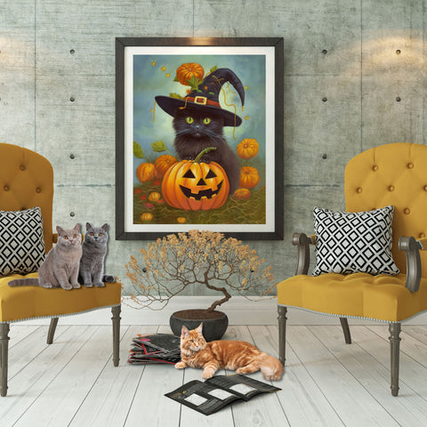 Halloween Kitten with Pumpkin, Unframed Satin Poster