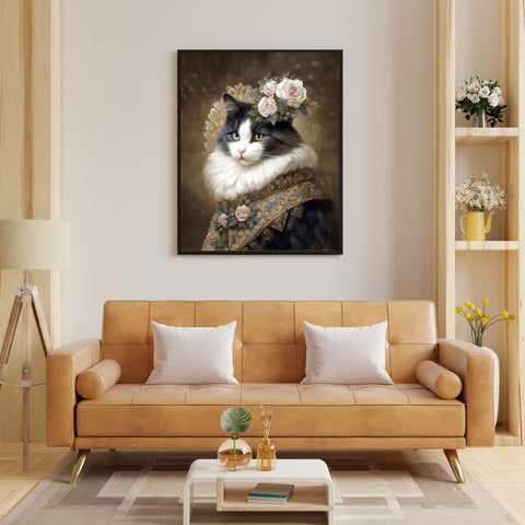 Victorian Cat with Roses, Unframed Satin Poster