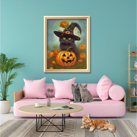 Halloween Kitten with Pumpkin, Unframed Satin Poster