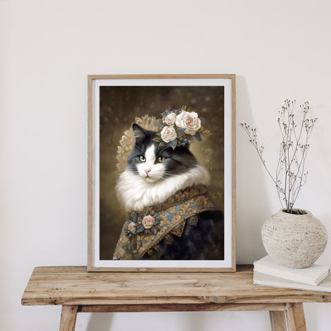 Victorian Cat with Roses, Unframed Satin Poster