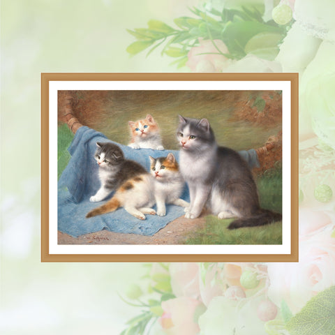 A Cat with Her Kittens by Wilhelm Schwar, Unframed Satin Poster