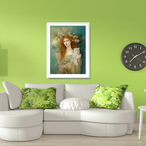 Spring's Fairy Tale, Enchanting Fairy with Her Cat, Unframed Printed Satin Poster