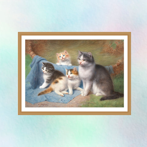 A Cat with Her Kittens by Wilhelm Schwar, Unframed Satin Poster