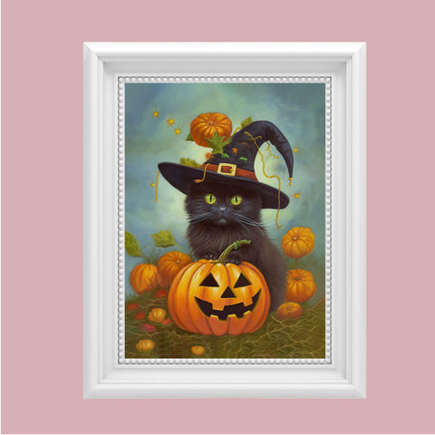 Halloween Kitten with Pumpkin, Unframed Satin Poster