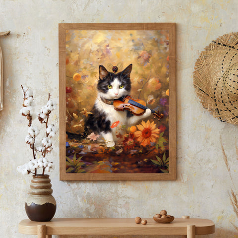 Melodic Feline Serenity, Unframed Satin Poster Print