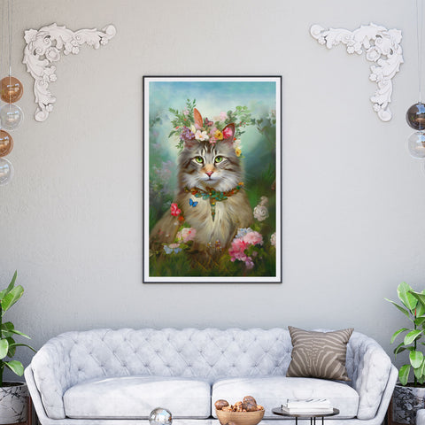 Princess Blossom, Charming Maine Coon Cat, Unframed Satin Poster Print