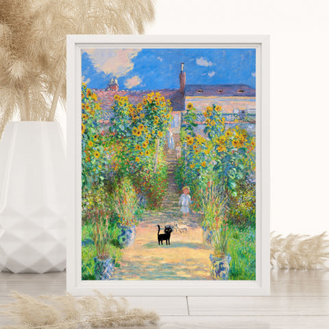 Monet's Garden at Vetheuil with the Cat, Unframed Satin Poster