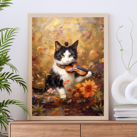 Melodic Feline Serenity, Unframed Satin Poster Print