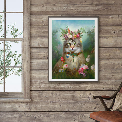 Princess Blossom, Charming Maine Coon Cat, Unframed Satin Poster Print