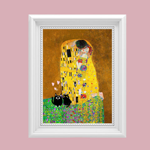 Gustav Klimt The Kiss, Love Cats Print, Unframed Printed Satin Poster