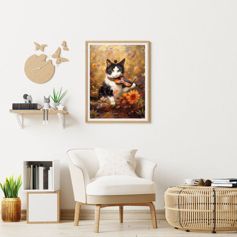 Melodic Feline Serenity, Unframed Satin Poster Print