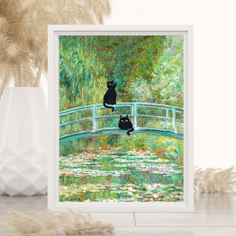 Monet's The Water Lily Pond Bridge with the Cats, Unframed Printed Poster