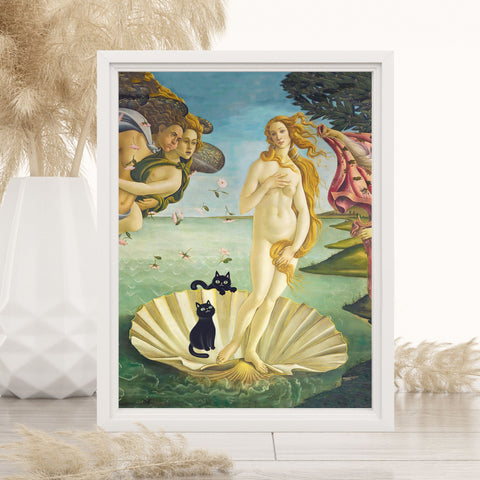 The Birth of Venus with two Black Cats, Botticelli Unframed Satin Art Poster