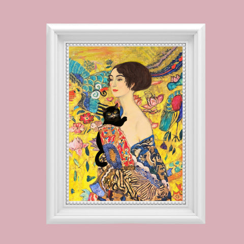 Lady With Fan and Cat, Vintage Gustav Klimt Art, Unframed Poster