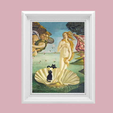 The Birth of Venus with two Black Cats, Botticelli Unframed Satin Art Poster