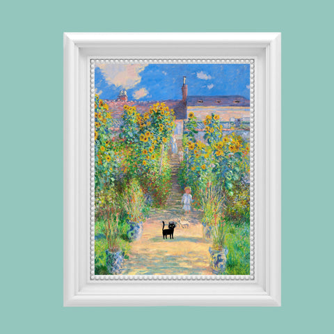 Monet's Garden at Vetheuil with the Cat, Unframed Satin Poster