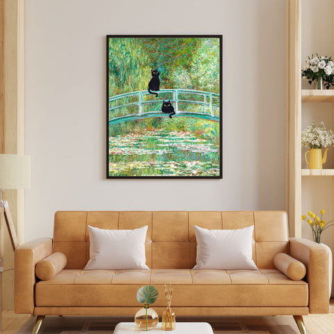 Monet's The Water Lily Pond Bridge with the Cats, Unframed Printed Poster