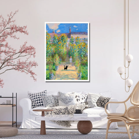 Monet's Garden at Vetheuil with the Cat, Unframed Satin Poster