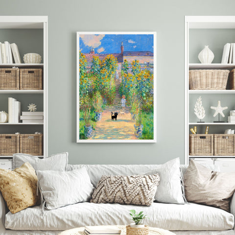 Monet's Garden at Vetheuil with the Cat, Unframed Satin Poster