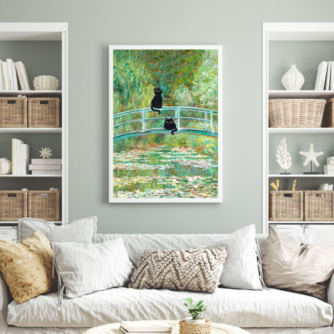 Monet's The Water Lily Pond Bridge with the Cats, Unframed Printed Poster