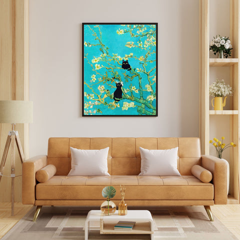 Van Gogh Almond Blossoms with Black Cats, Unframed Printed Satin Poster