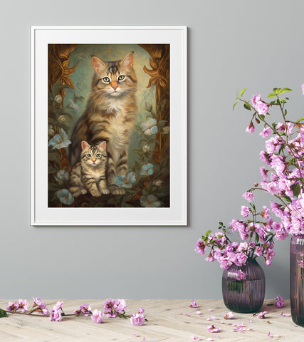 A Mothers Love,  Cat Art Poster, Unframed Printed Satin Posters (210gsm)