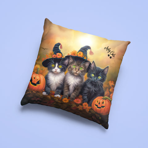 Halloween Kittens in Autumn Splendor Spun Polyester Square Pillow