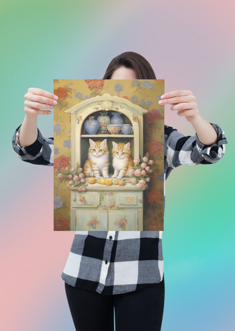 Cozy Kitchen Kittens, A Hutch Cabinet Tale, Unframed Satin Poster